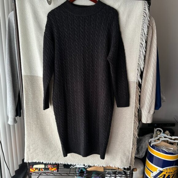 Moussy Mock Neck Knee Lenght Cableloose Knit Sweater Dress Black Fits Large Edgy - Picture 4 of 16